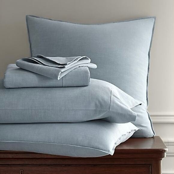 New Ralph Lauren Workshirt Chambray Queen Flat Sheet Light Blue Classic $215 - Picture 4 of 7